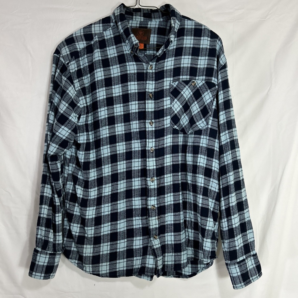 Ranch Tough Flannel Shirt Men Size XL Western Light Blue Black Plaid Button‎